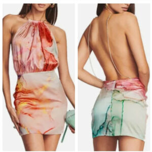 Retrofete Anahita Dress Silk Watercolor Marble Print NWT XL